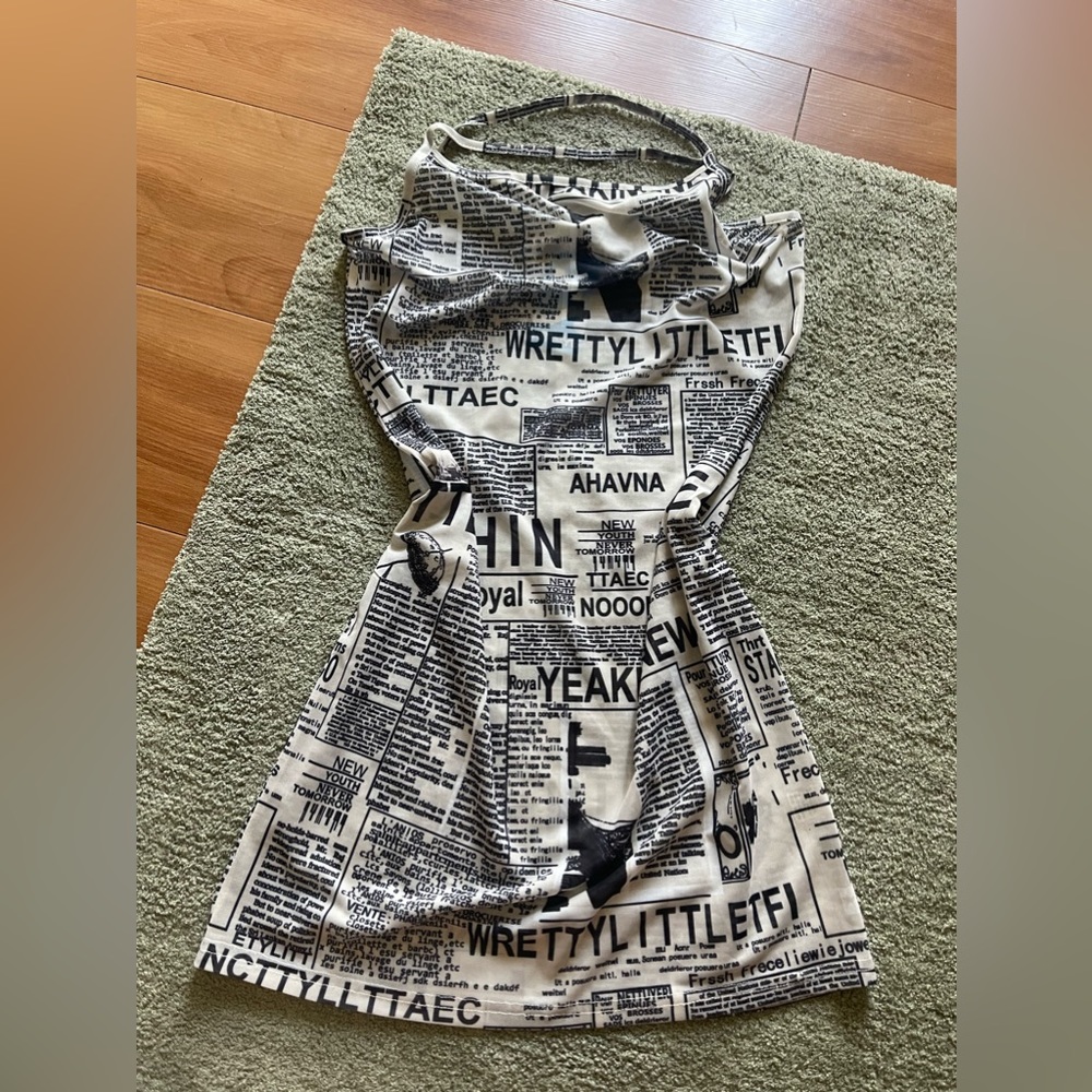 Sheer Newspaper Bodycon Mini Dress